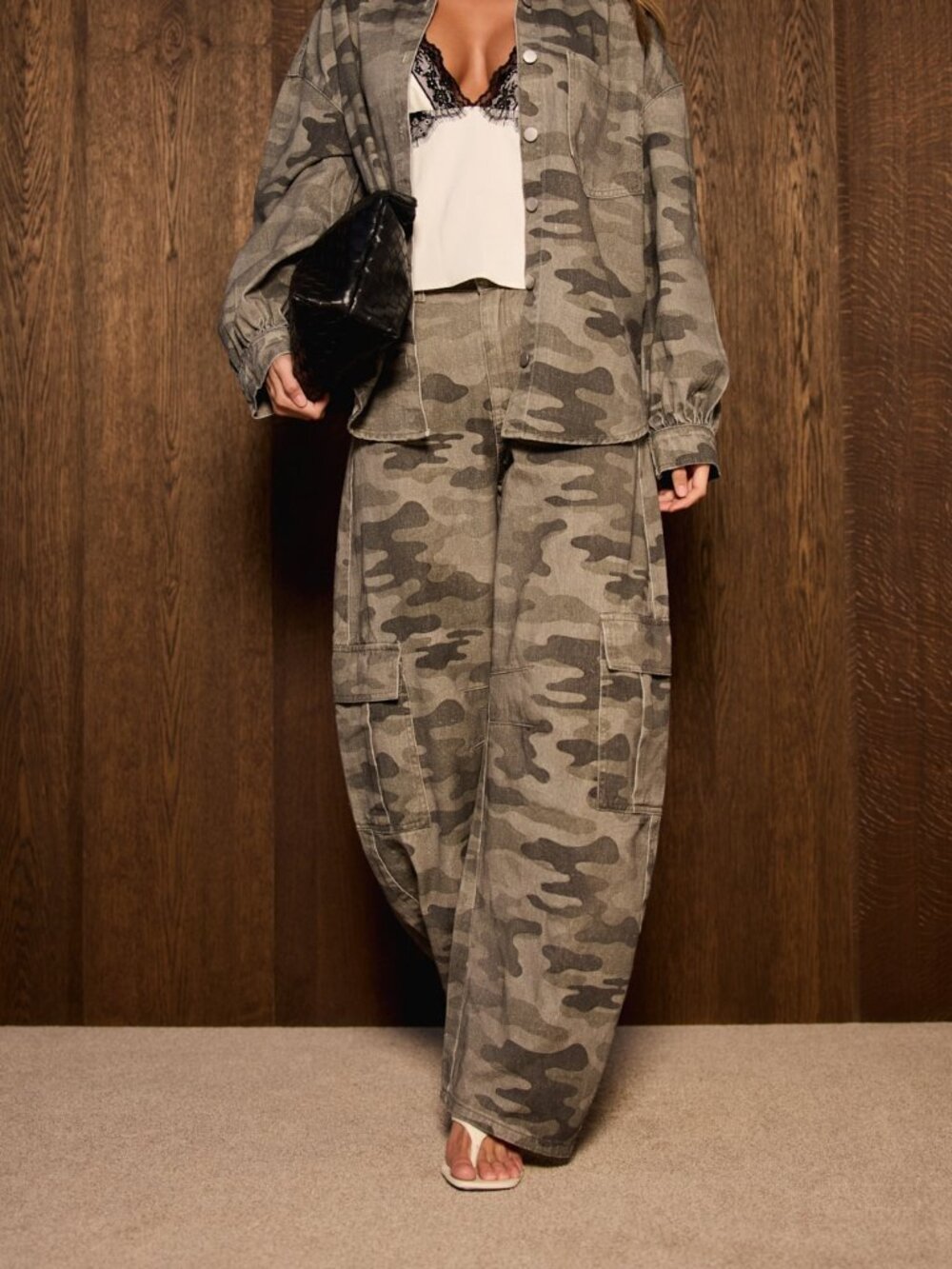 Multicolor Casual Women's Wide Leg Camo Cargo High Rise Pants - Picture 4 of 6
